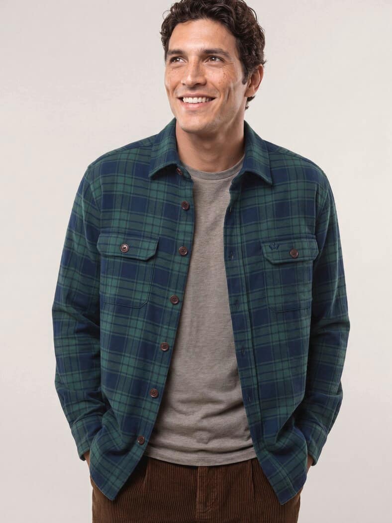 Flanell Overshirt aus Baumwolle Karo Grün