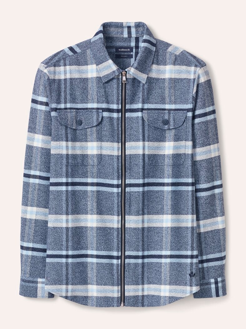 Flanell-Hemd mit Reißverschluss Karo Blau