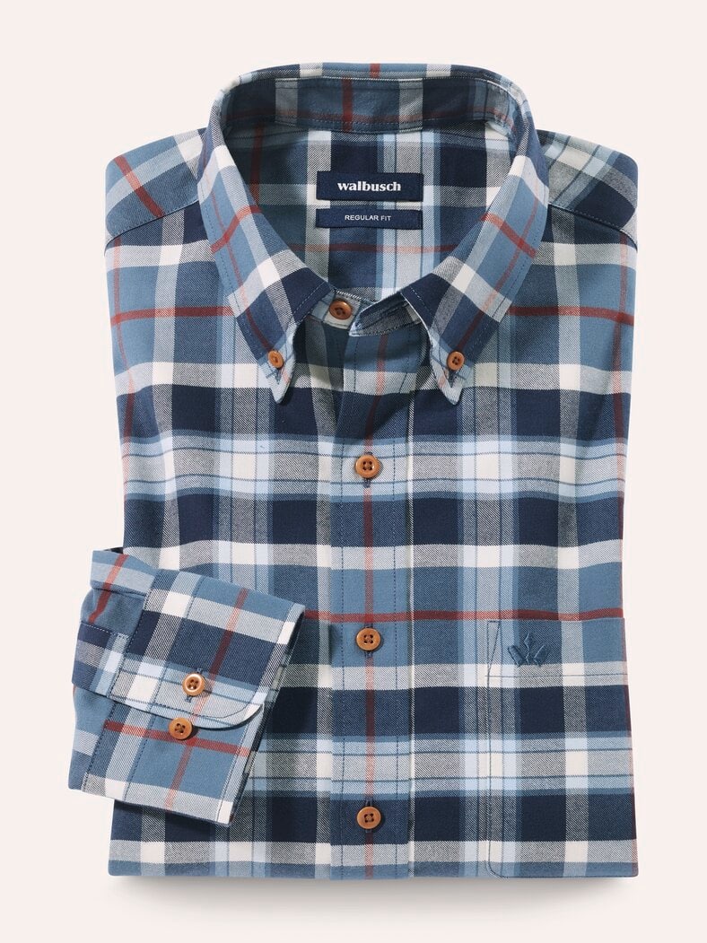 Hemd aus angerautem Baumwoll-Twill Karo Marine