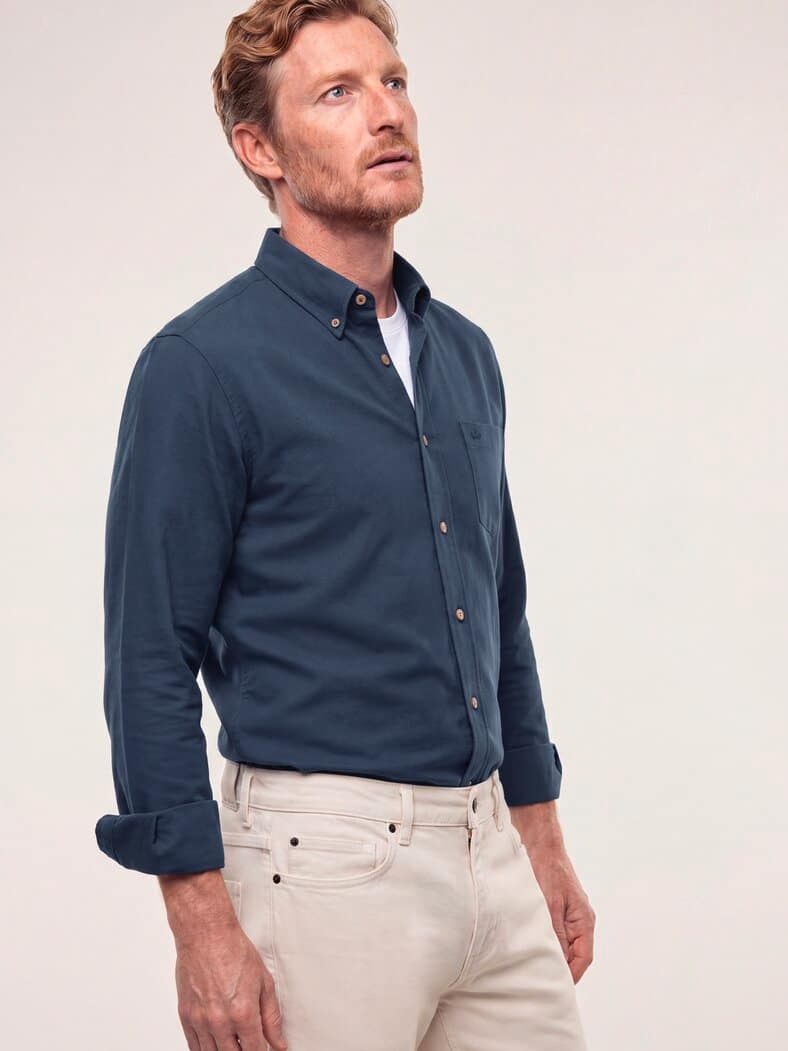 Hemd aus angerautem Baumwoll-Twill Uni Marine