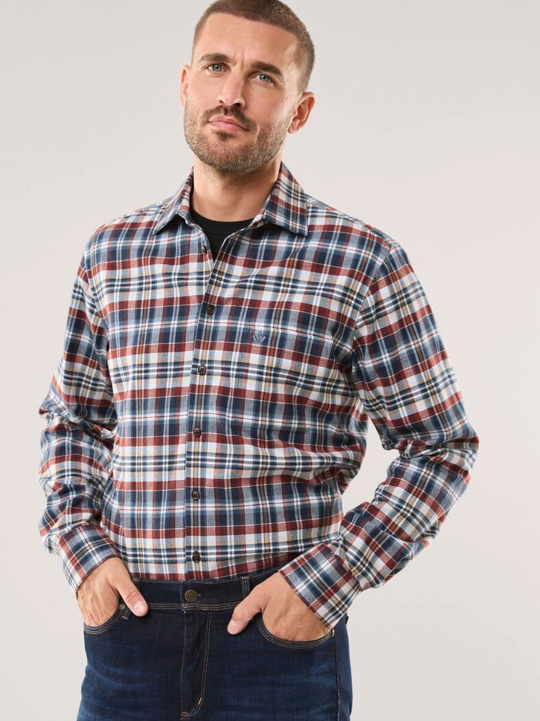 Flanell-Hemd mit Relax-Kragen Karo Marine