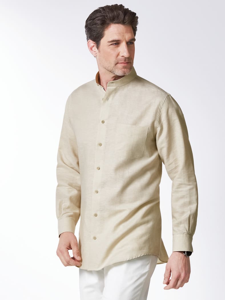 Stehkragen-Leinenhemd Natur