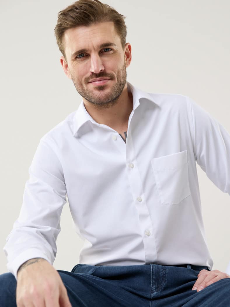 Extraglatt-Hemd Kent-Kragen Weiß