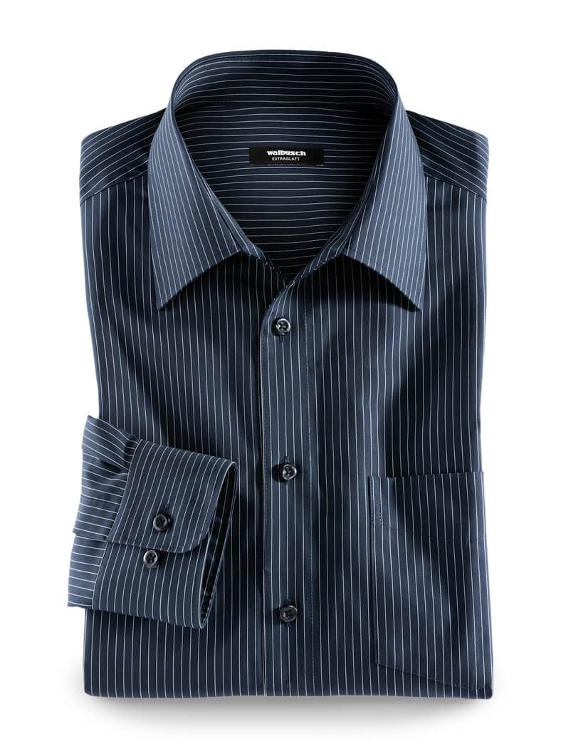 Extraglatt-Hemd Walbusch-Kragen Streifen Dunkelblau
