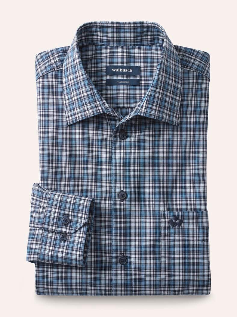 Extraglatt-Hemd Tropical Karo Marine