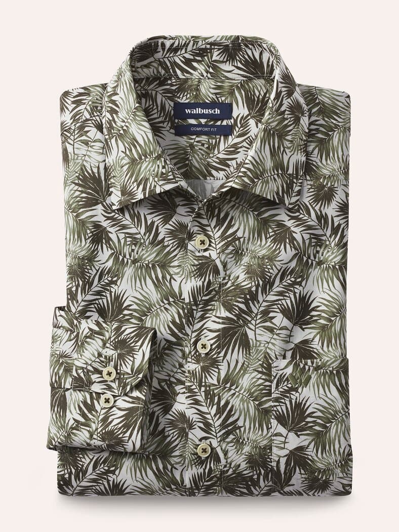 Extraglatt-Hemd Tropical Druck Oliv