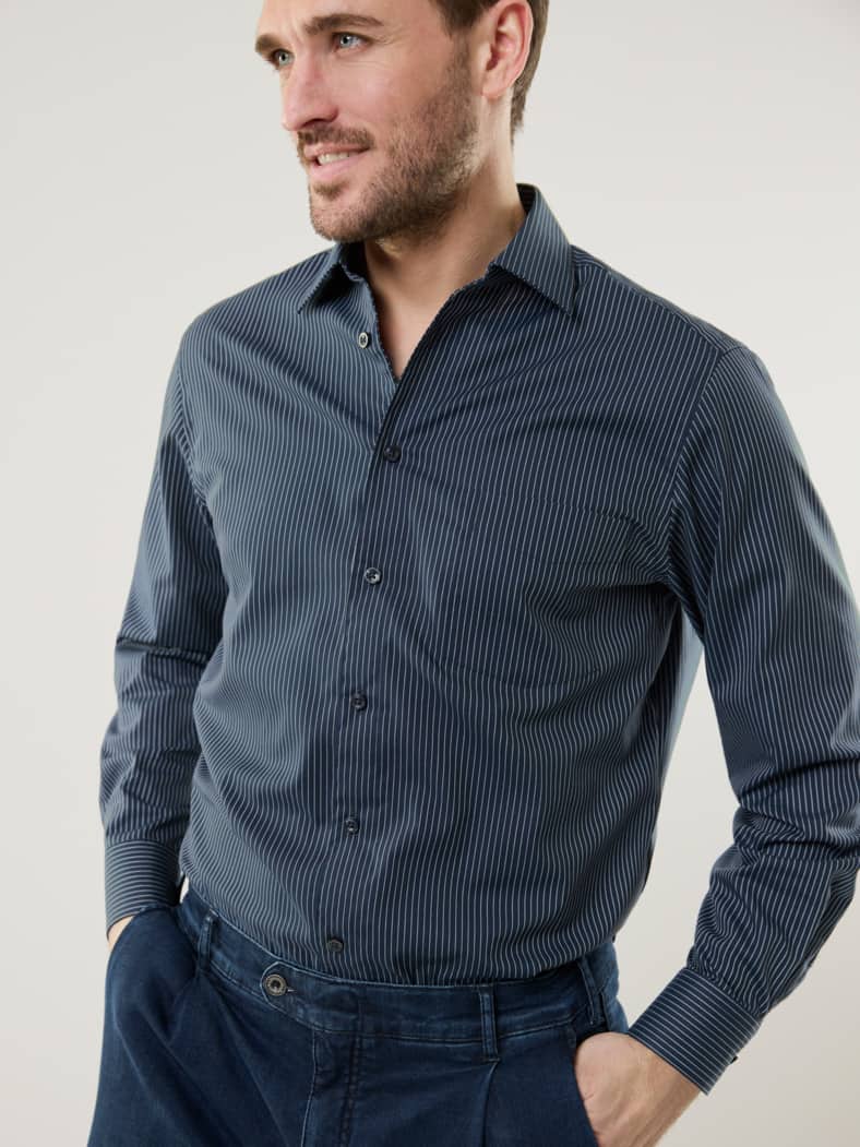 Extraglatt-Hemd Walbusch-Kragen Nadelstreifen Navy