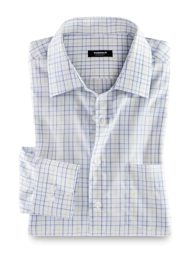 Extraglatt-Hemd Kent-Kragen Karo Weiß/Gelb