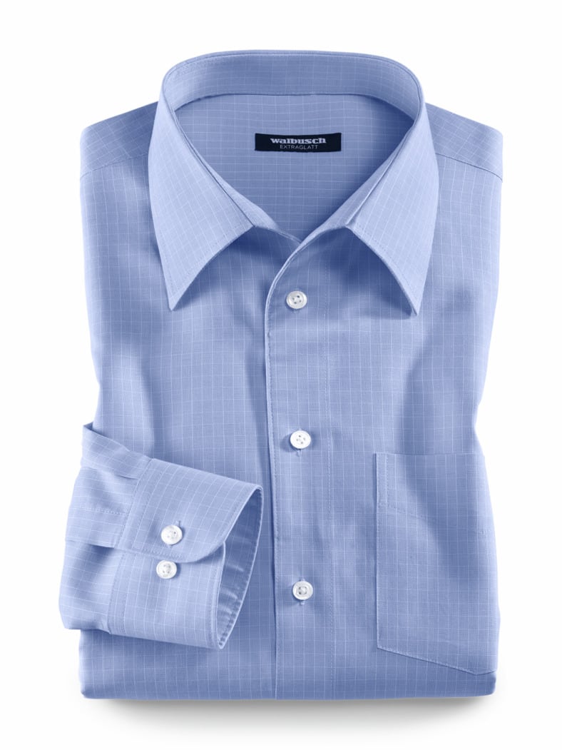 Extraglatt-Hemd Walbusch-Kragen Gitterkaro Bleu