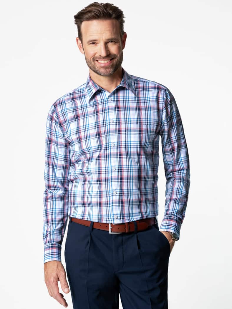 Extraglatt-Hemd Walbusch-Kragen Madraskaro Blau