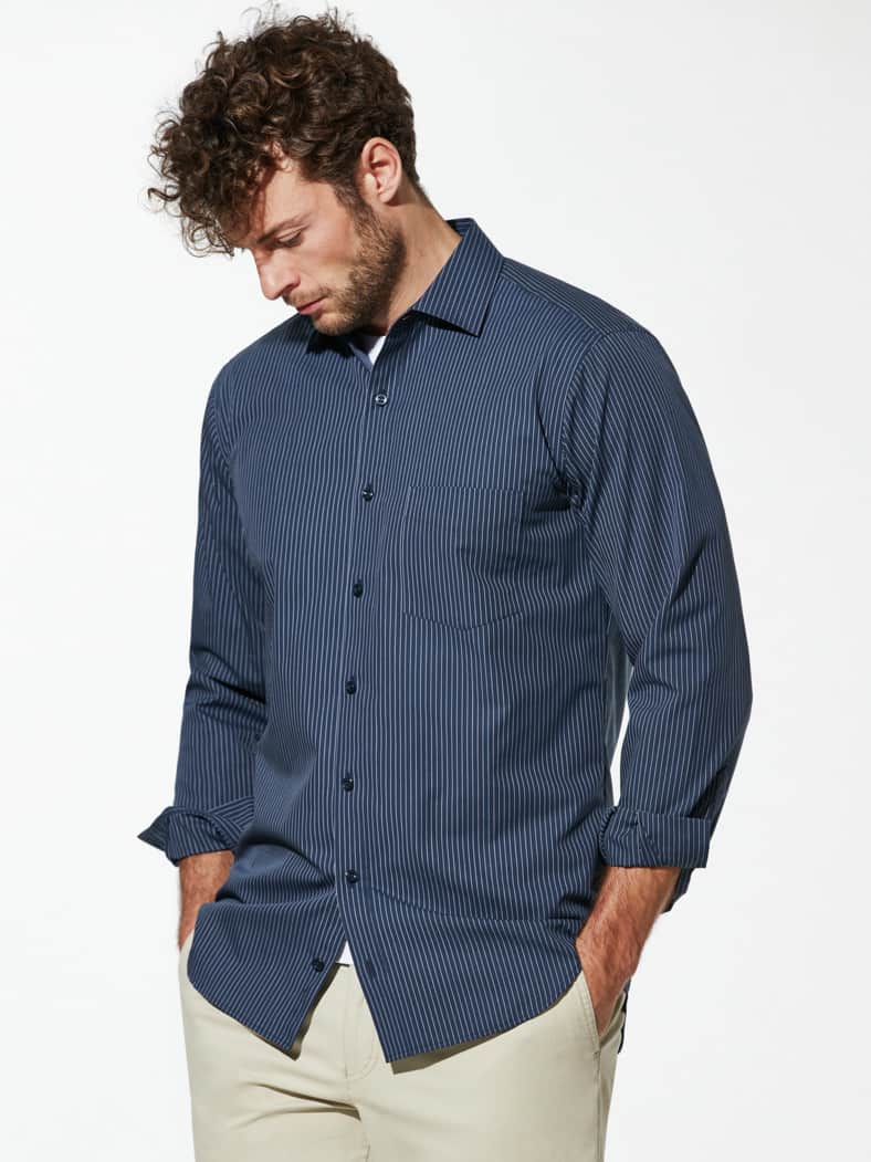 Extraglatt-Hemd Kent-Kragen Nadelstreifen