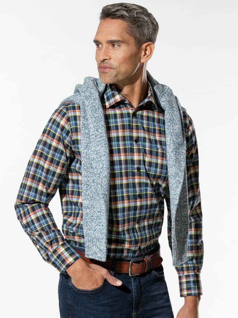 Easycare-Hemd Vier Jahreszeiten Karo Marine