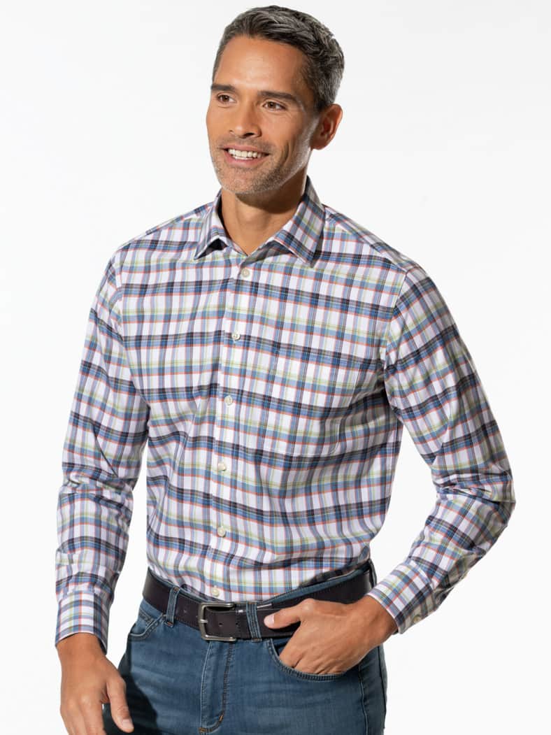 Easycare-Hemd Vier Jahreszeiten Karo Weiß