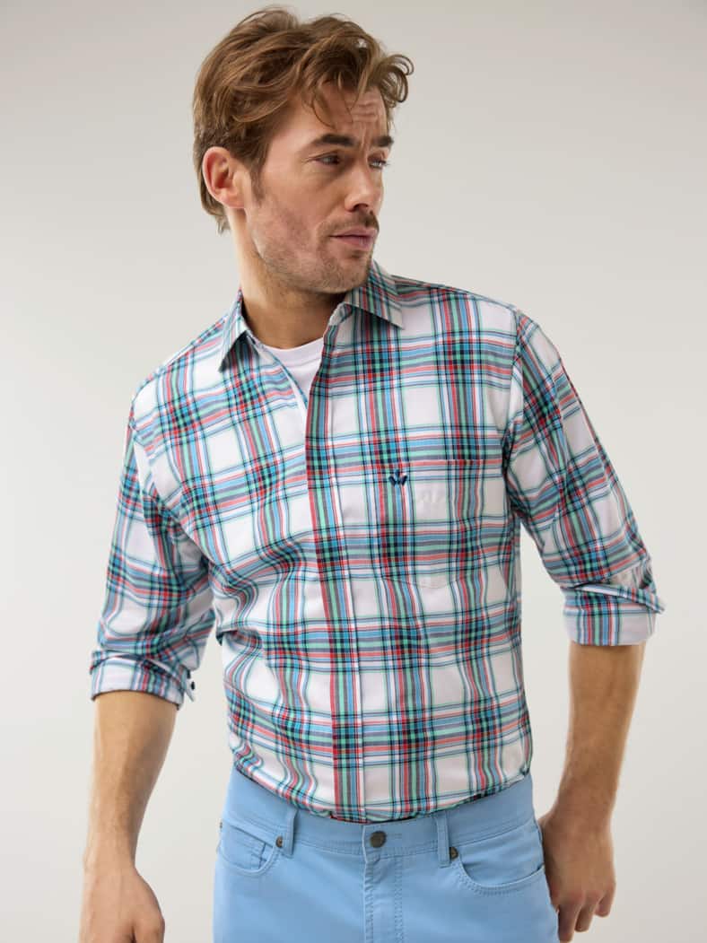 Tropical-Hemd Zip&Go Karo Weiß