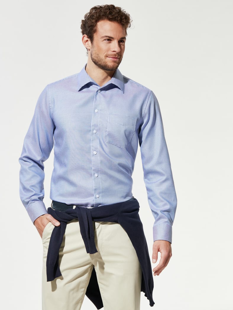 Extraglatt-Hemd Walbusch-Kragen Hahnentritt Blau