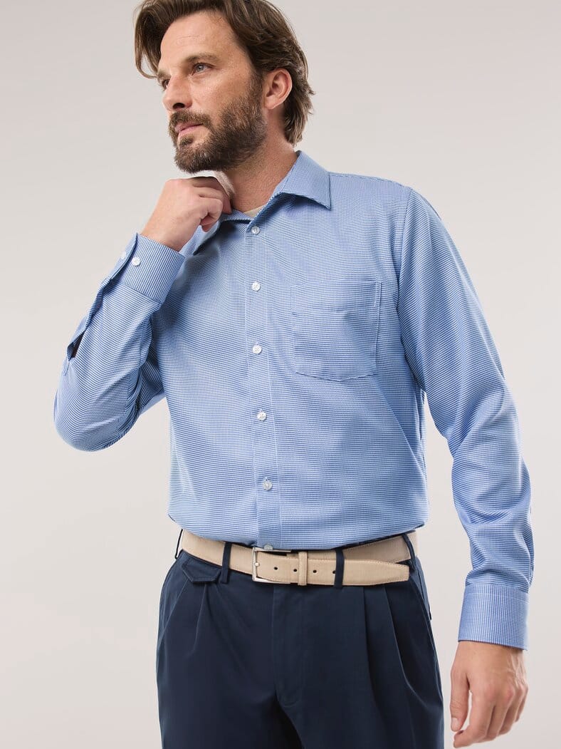 Extraglatt-Hemd Walbusch-Kragen Hahnentr. Blau