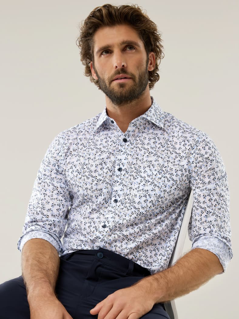 Extraglatt-Hemd Kent-Kragen Druck Blatt
