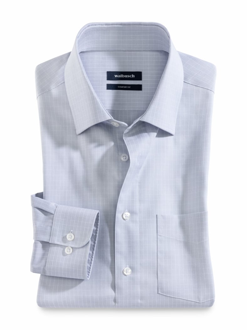 Extraglatt-Hemd Kent-Kragen Gitterkaro Grau