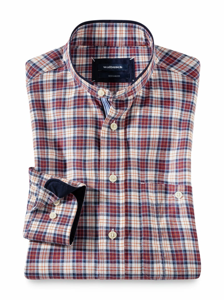 Stehkragen Flanell-Hemd Karo Bordeaux