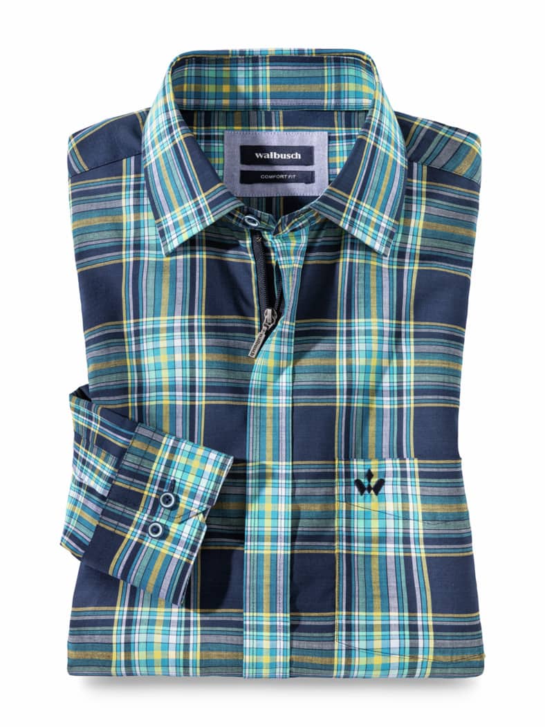 Tropical-Hemd Zip&Go Karo Marine