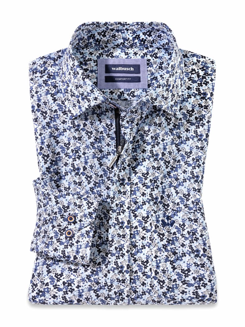 Tropical-Hemd Zip&Go Druck Marine