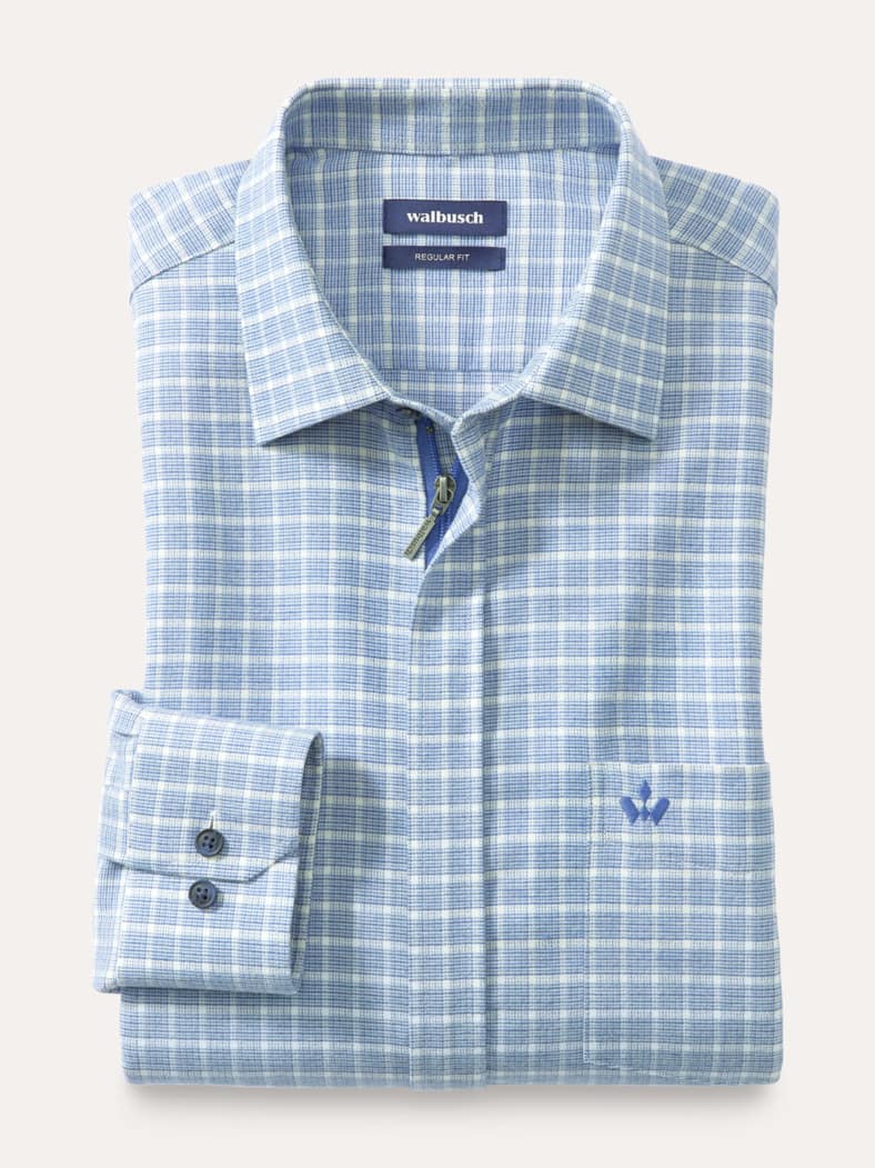 Soft-Flanell-Hemd Zip & Go Karo Blau