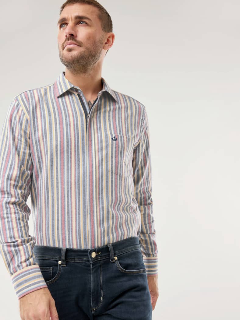 Soft-Flanell-Hemd Zip & Go Streifen Multi