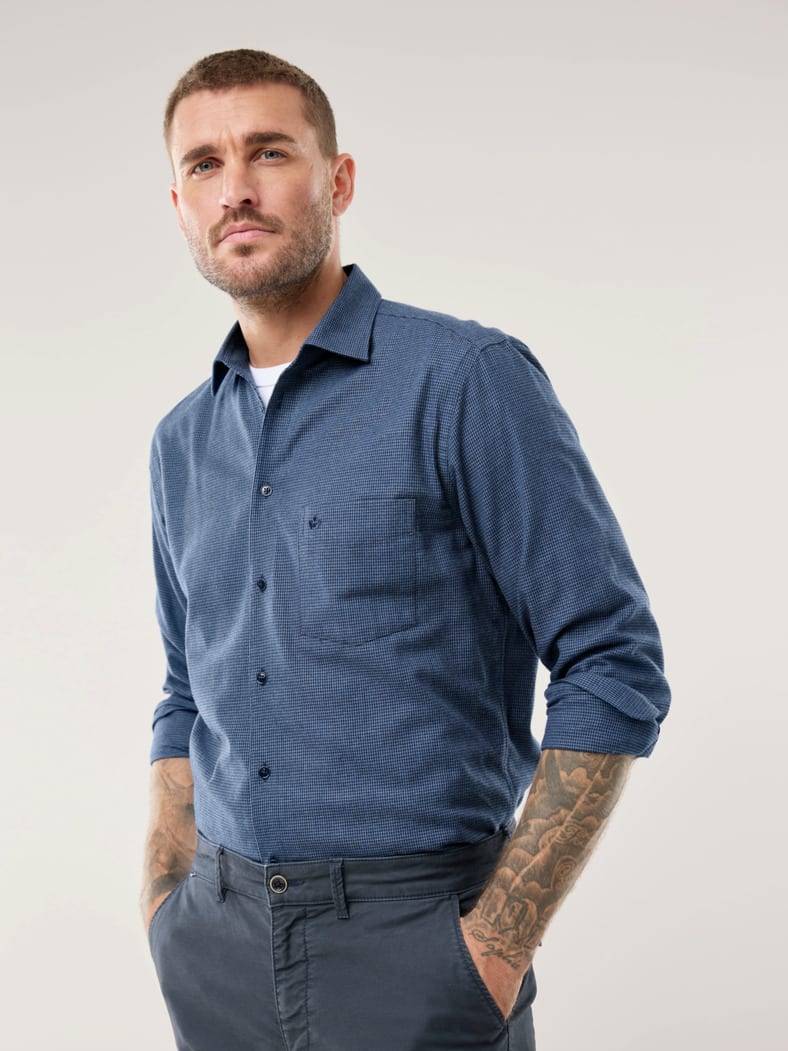 Premium-Flanell Hemd Uni Marine