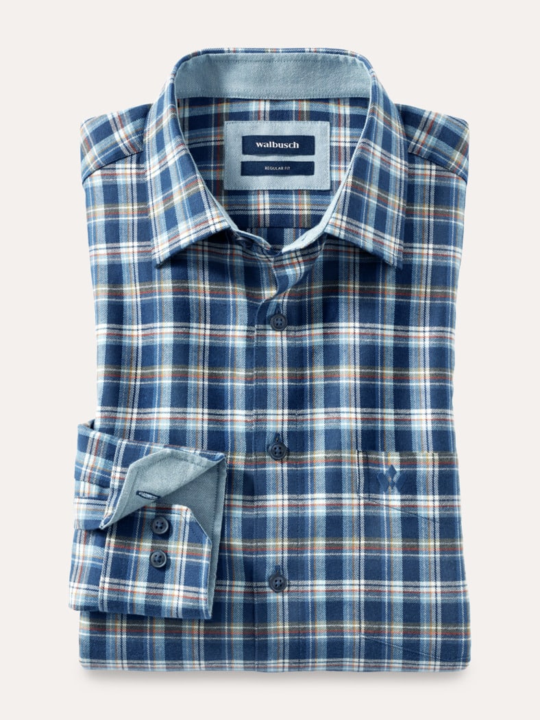 Softflanell-Hemd Fensterkaro Marine