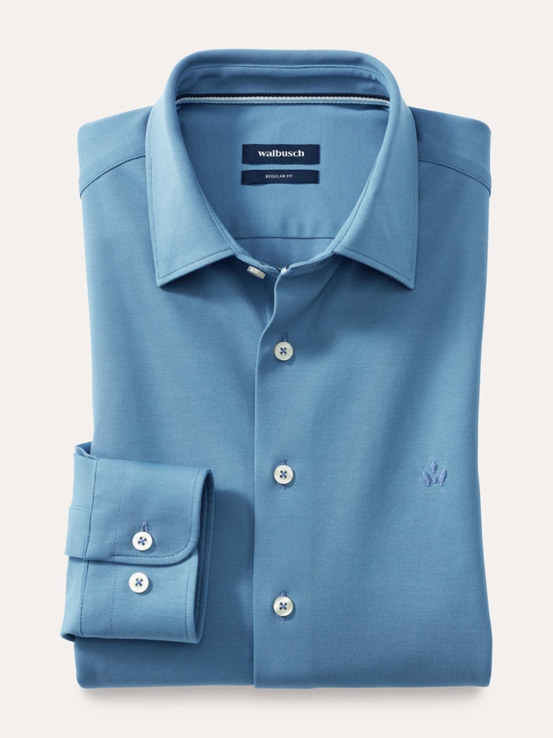 Comfort-Pique Hemd Rauchblau