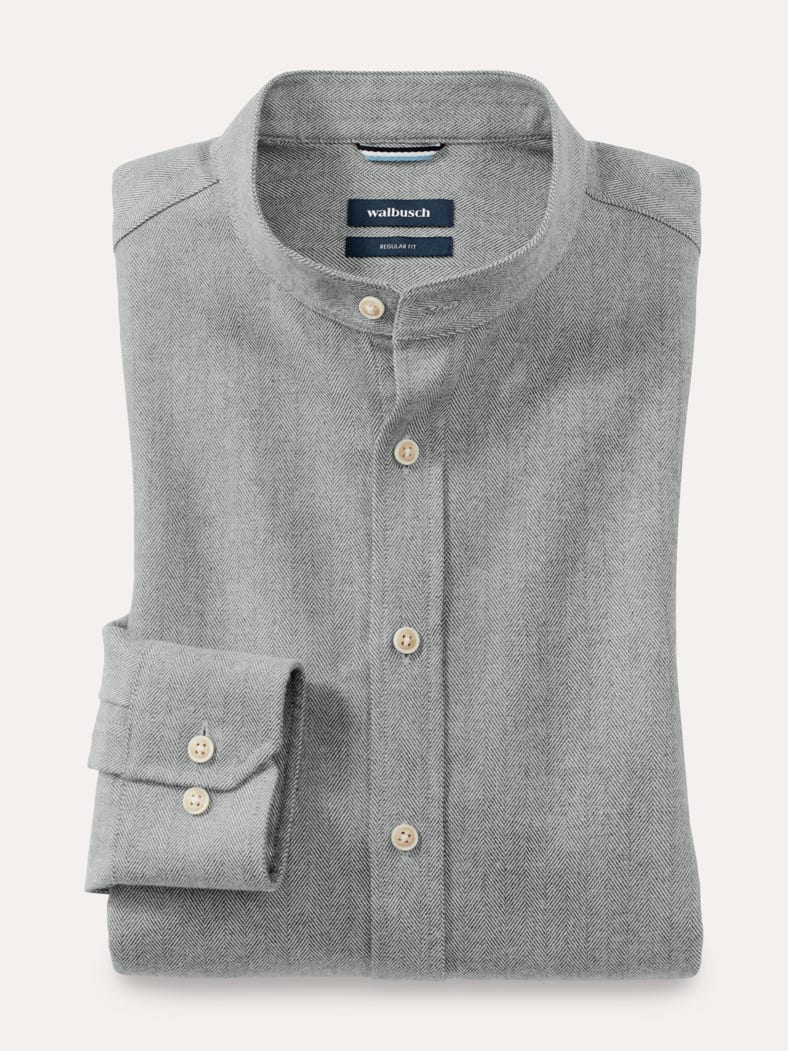 Flanell Stehkragen-Hemd Grau Melange