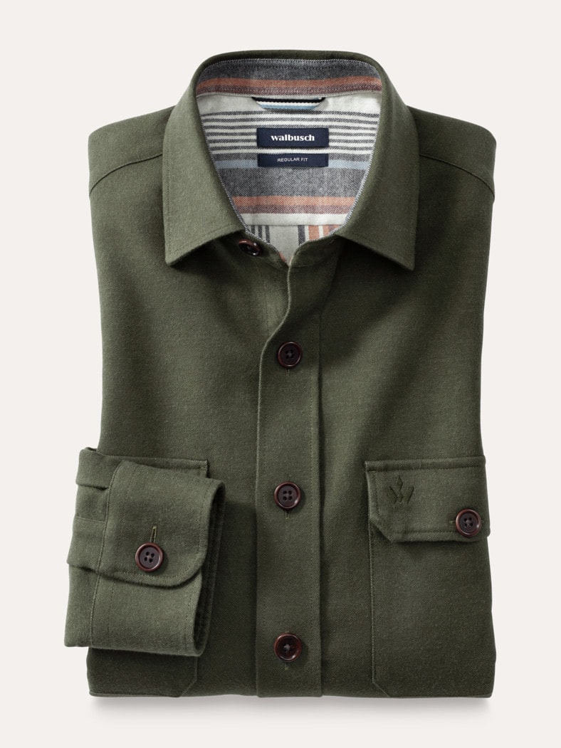 Doppelflanell Hemd-Jacke Uni Oliv