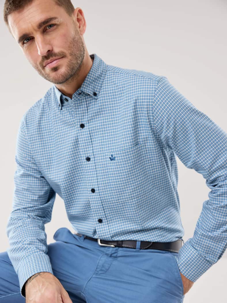 Cashmere-Mix-Hemd Vichy Blau