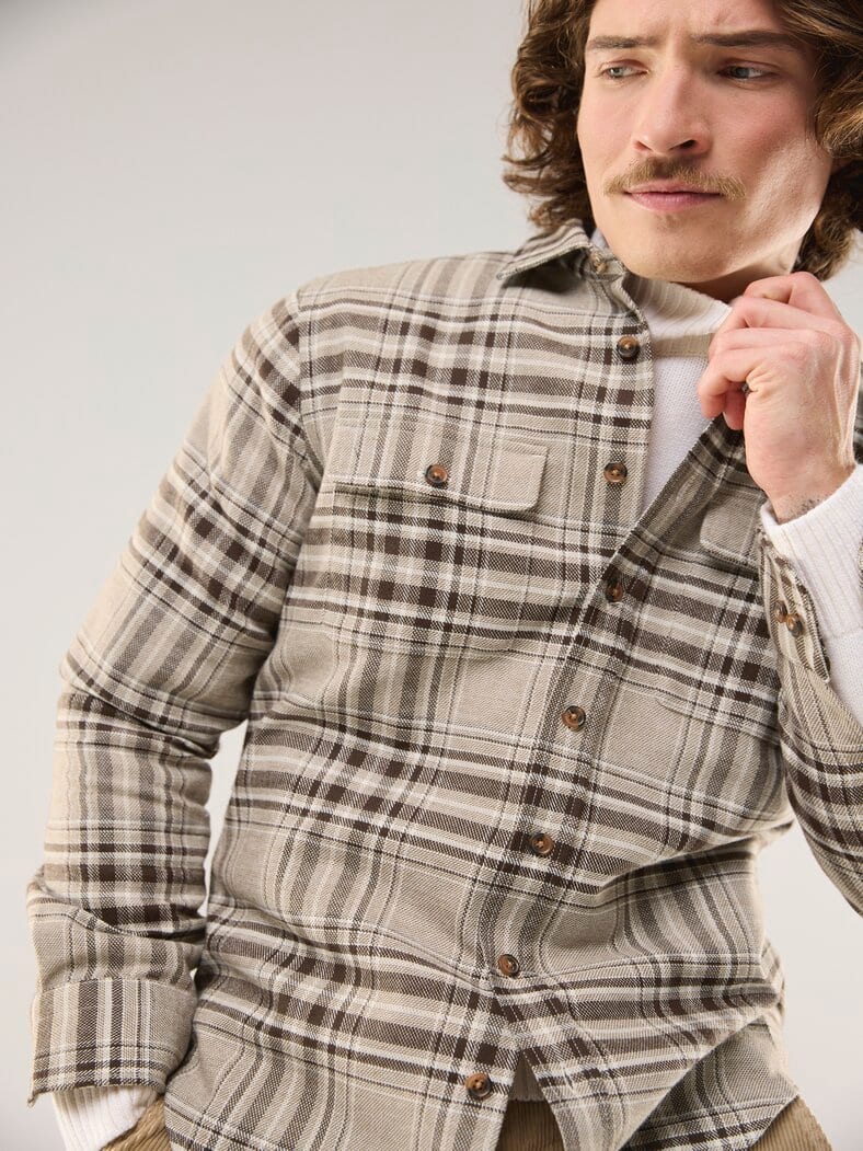 Flanell-Overshirt Karo Taupe