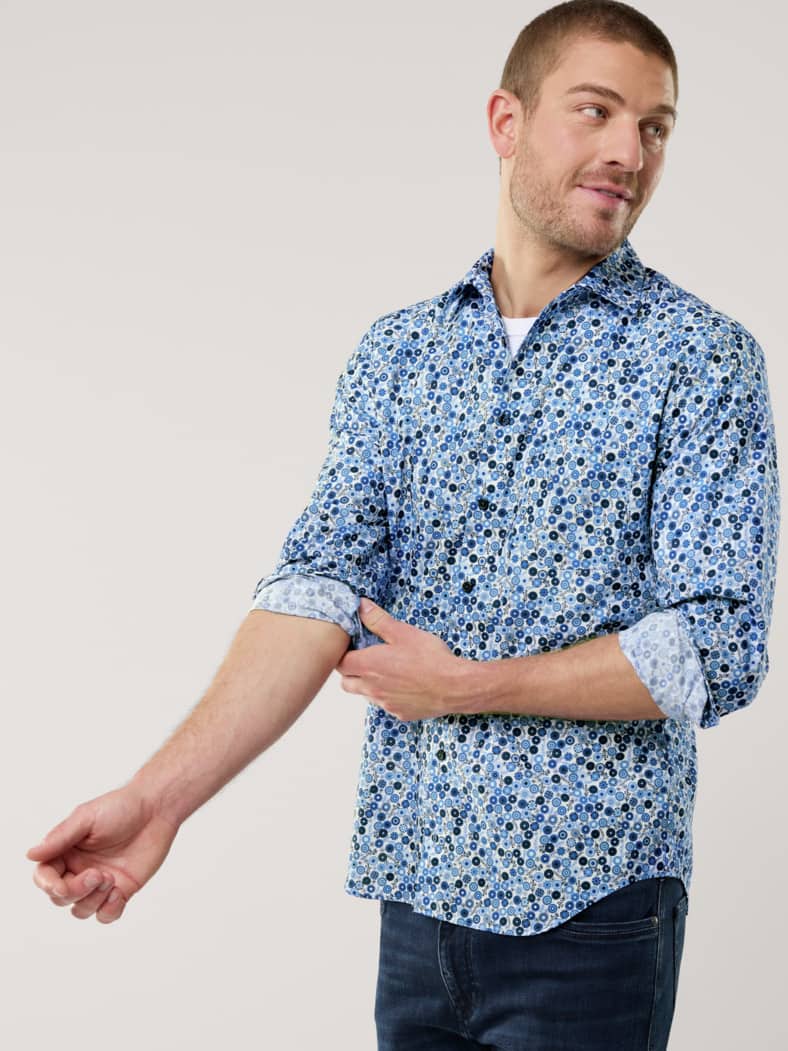 Extraglatt-Hemd Walbusch-Kragen Druck Floral