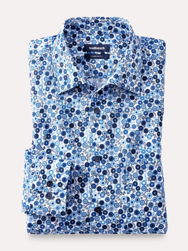 Extraglatt-Hemd Walbusch-Kragen Druck Floral