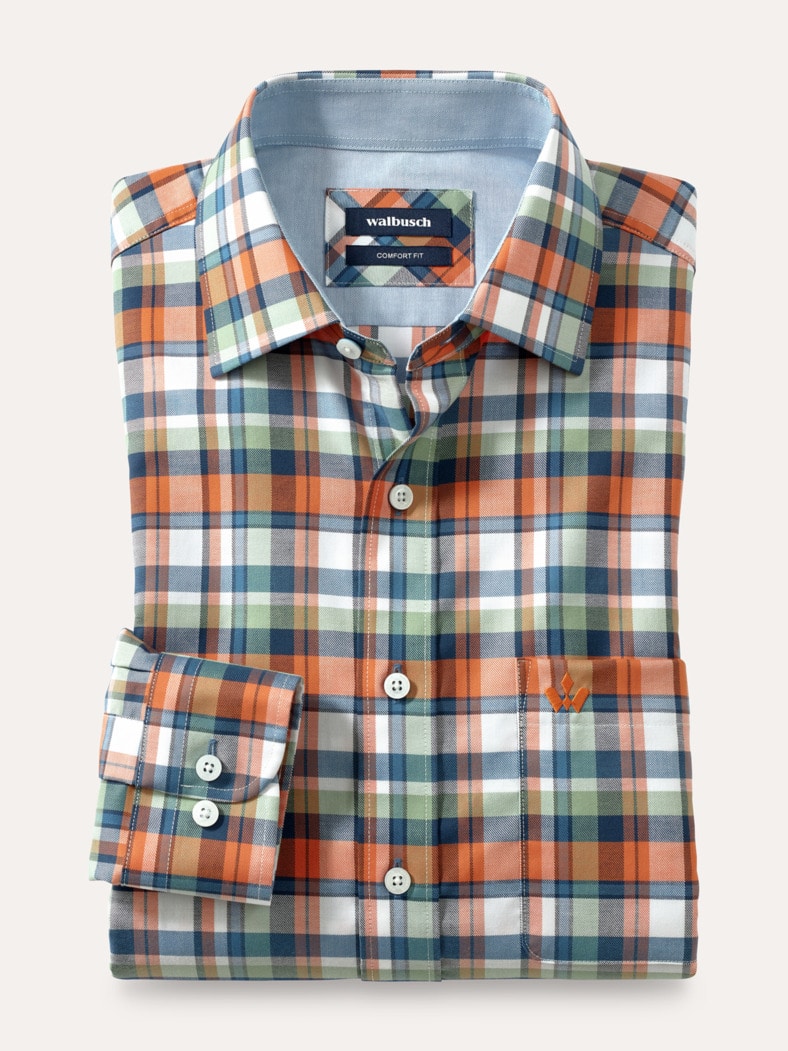 Extraglatt-Hemd Soft-Twill Karo Orange