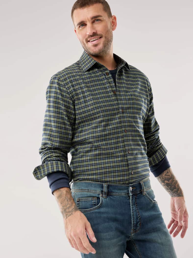 Sturmtief Flanell-Hemd Karo Oliv