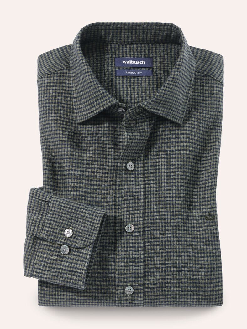 Soft-Flanell Hemd mit Kent-Kragen Minikaro Oliv