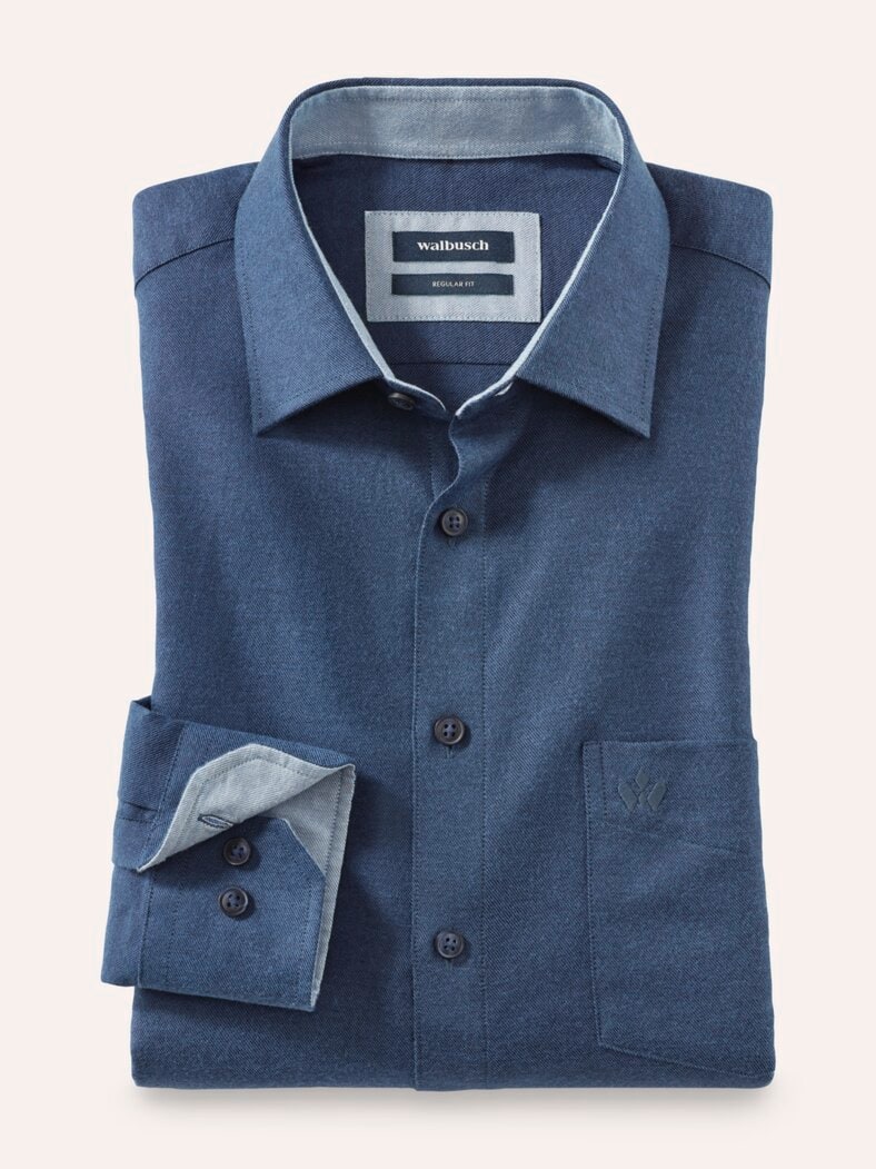 Softflanell-Hemd Uni Marine