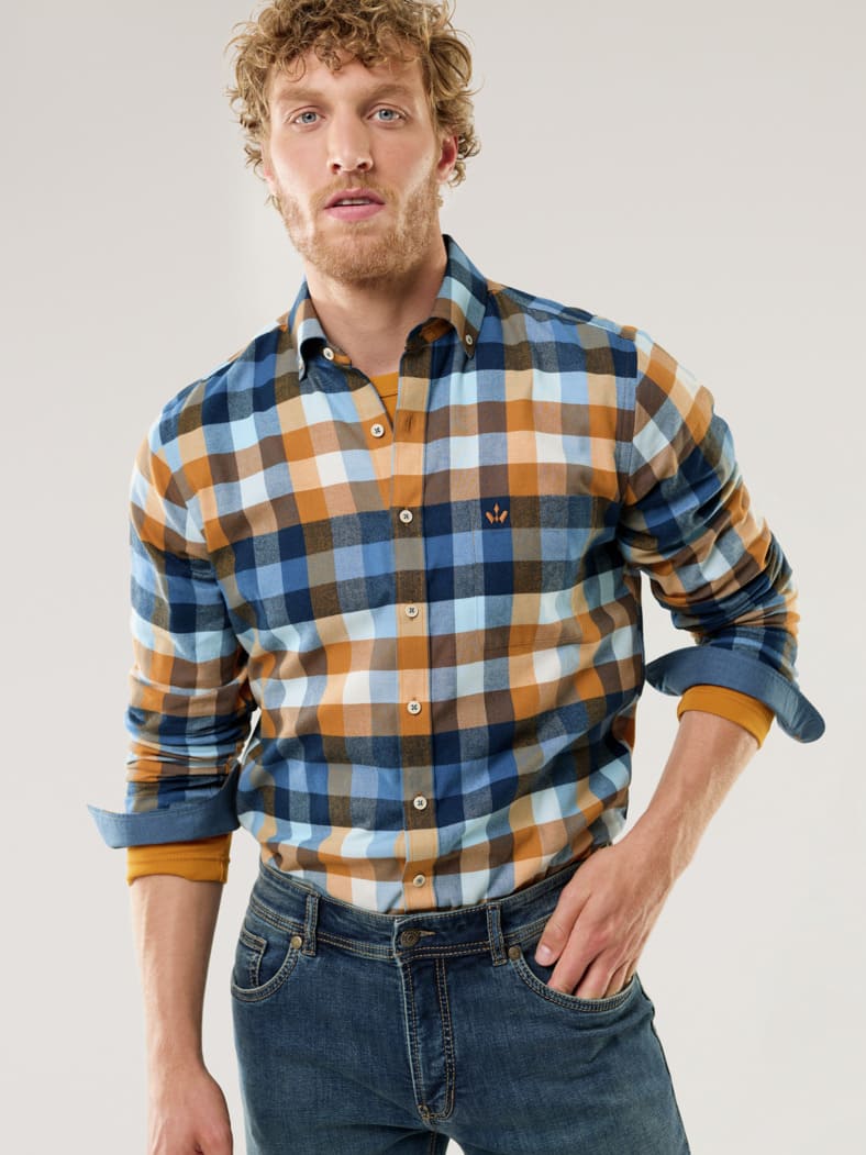 Sturmtief Flanell-Hemd Karo Safran