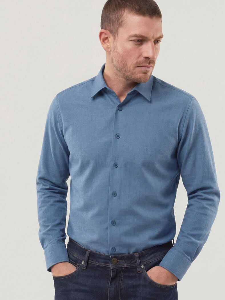 Hemd aus melierter Baumwolle Jeansblau
