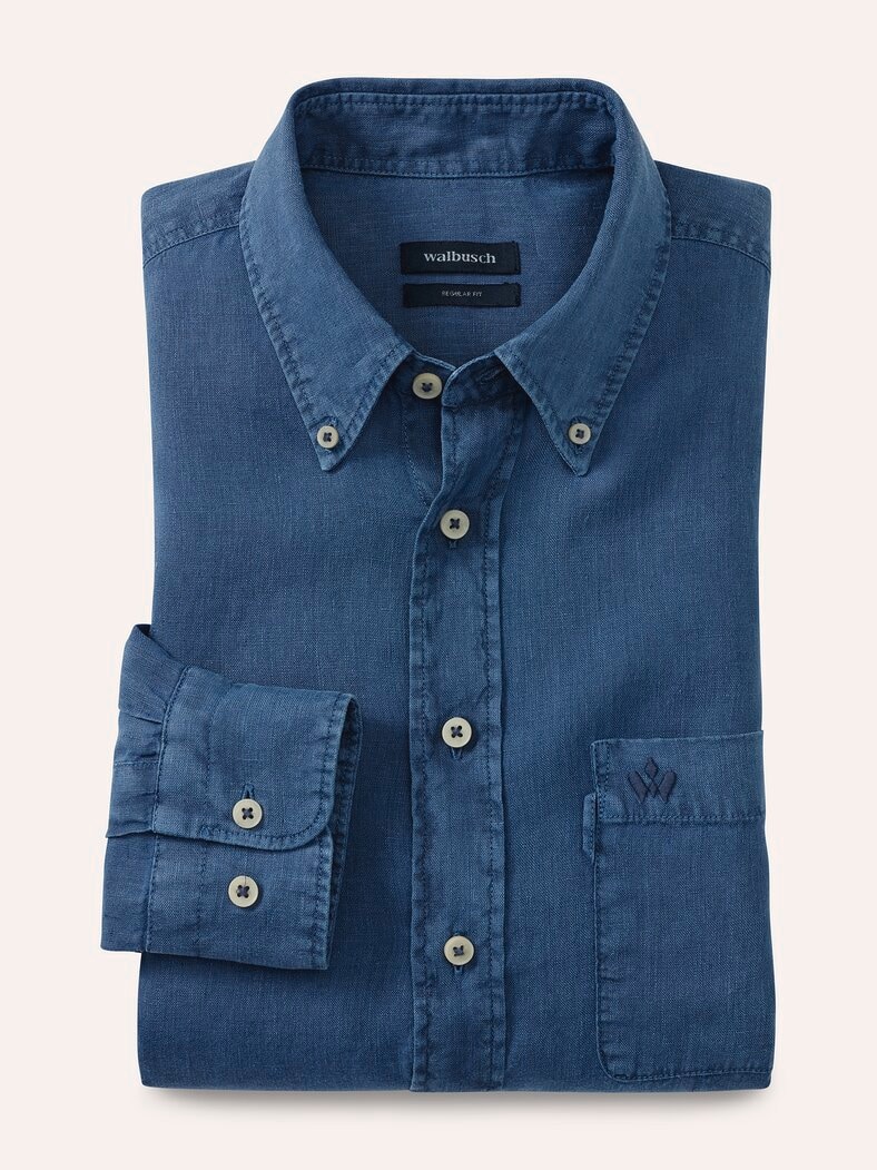 Pures Leinen Hemd Überfärber Jeansblau