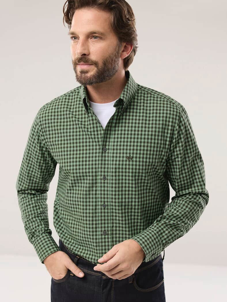 Soft-Cotton Hemd Vichy Oliv