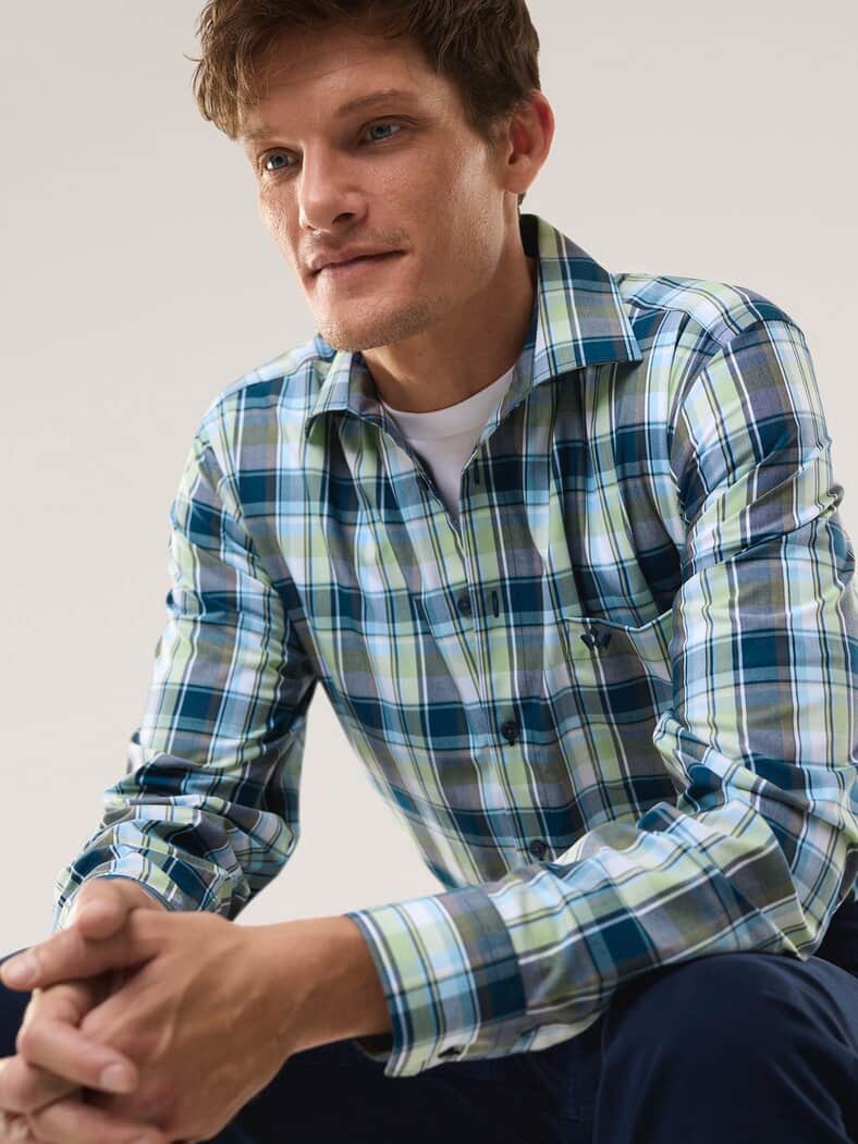 Extraglatt-Hemd Karo Oliv