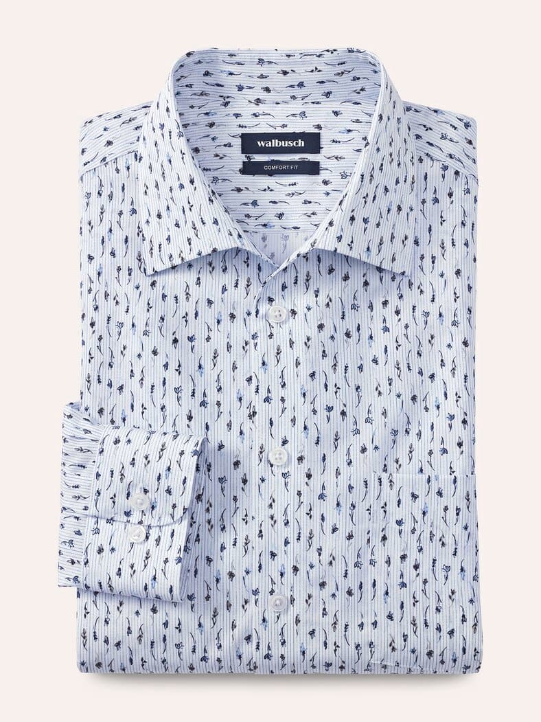 Extraglatt-Hemd Walbusch-Kragen Blumen Druck