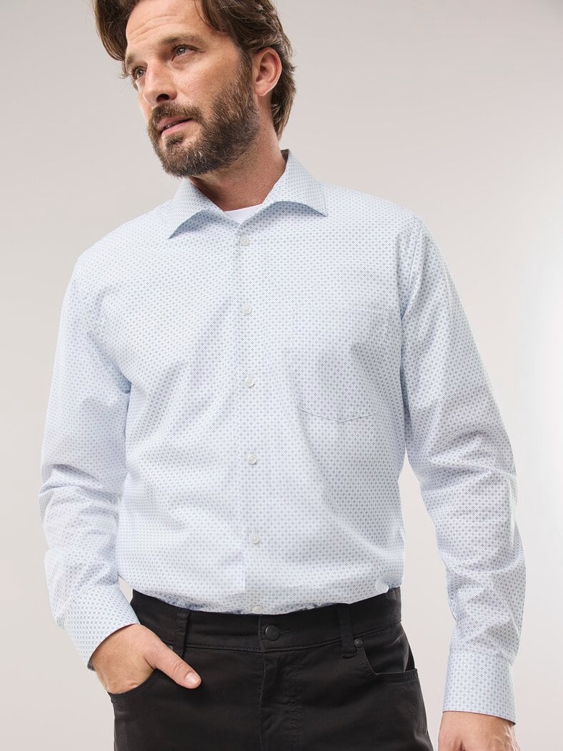 Extraglatt-Hemd Walbusch-Kragen Druck Weiß