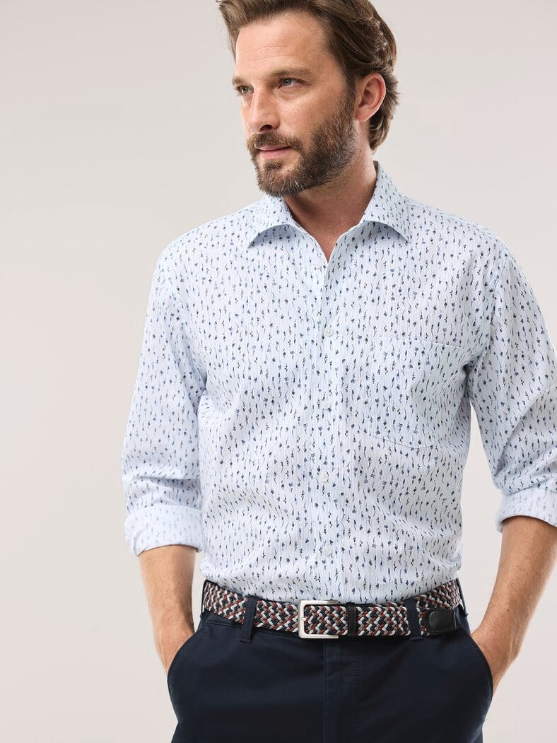 Extraglatt-Hemd Walbusch-Kragen Blumen Druck