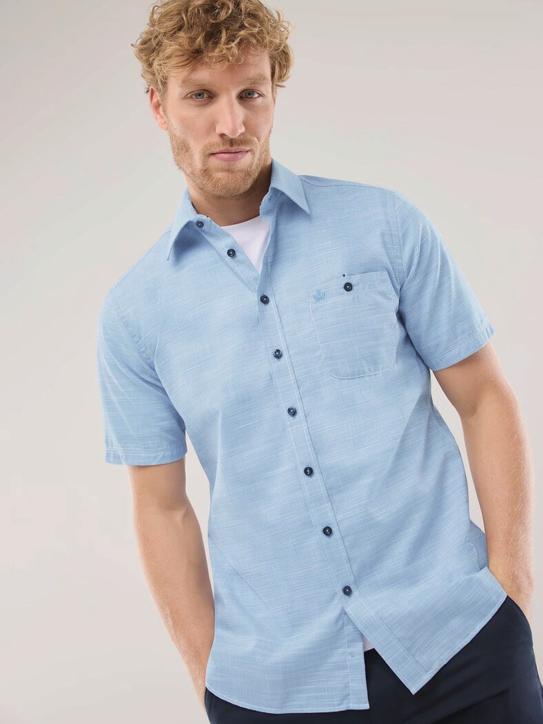 Tropical Kurzarm-Hemd Uni Bleu