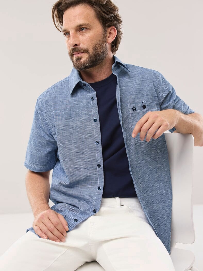 Tropical Kurzarm-Hemd Uni Marine